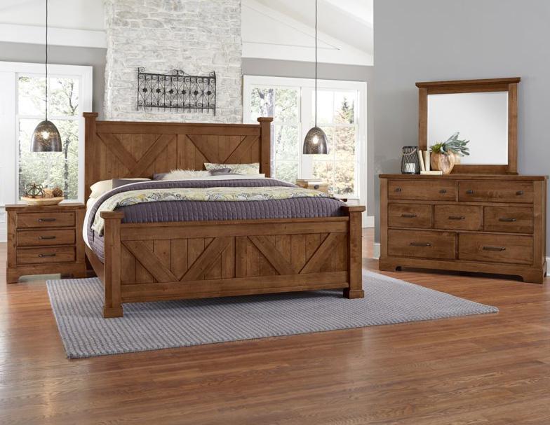 Vaughan-Bassett Cool Rustic Queen Barndoor X Headboard and Footboard Bed in Amber